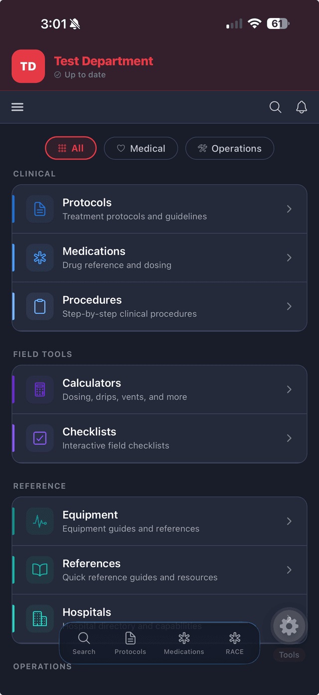 RapidRef app home screen